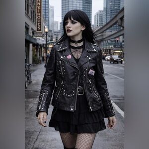 Rocawear Women's Classic Rockabilly Punk Goth Style Leather Jacket